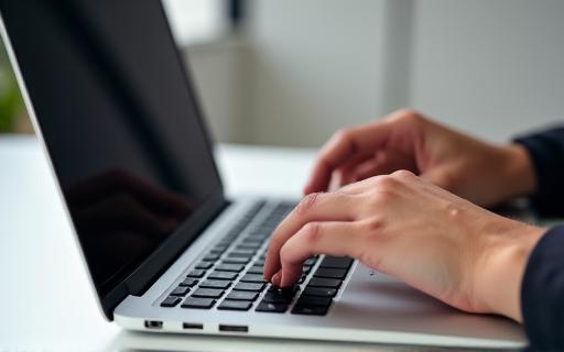 Hands typing on a laptop, signifying execution.